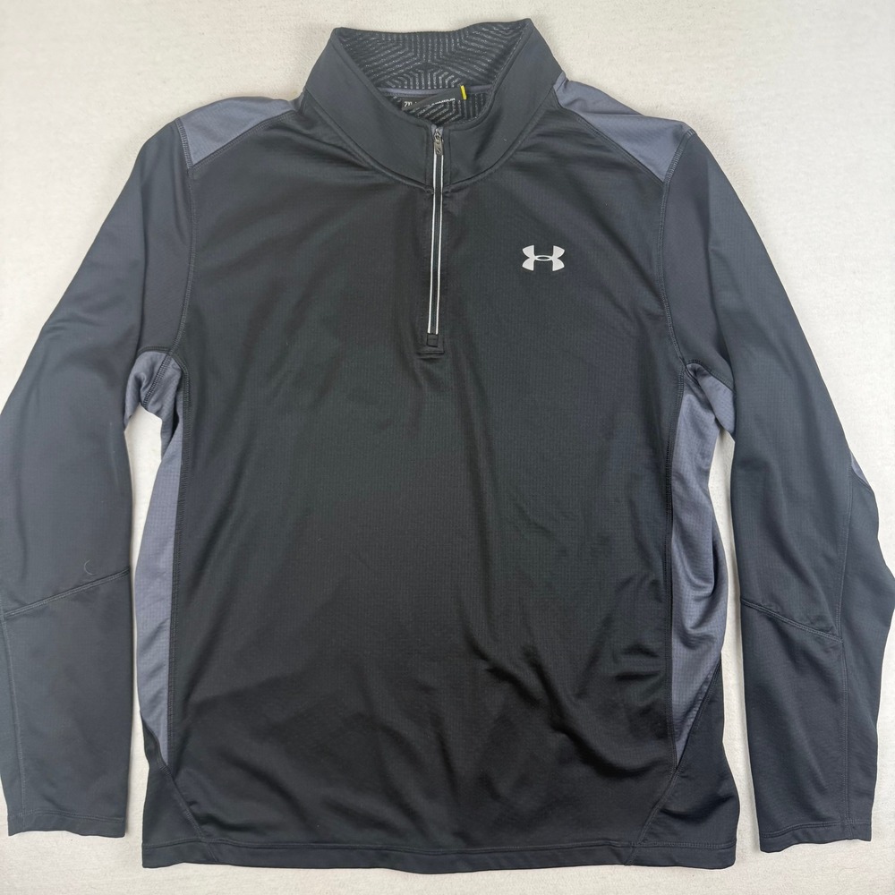 Under Armour ColdGear Mens 2XL Quarter Zip Pullover Black Grey Performance